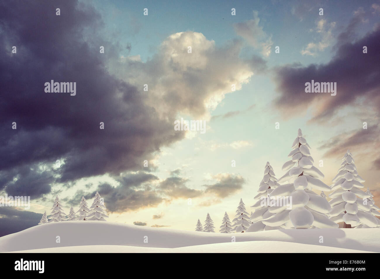 Schneelandschaft mit Tannen Stockfoto