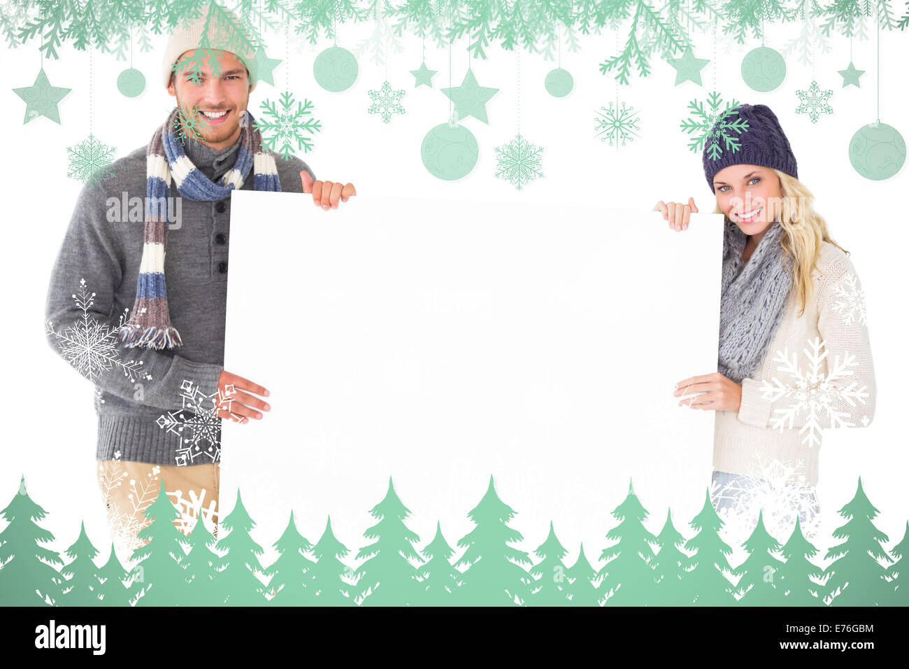 Zusammengesetztes Bild attraktives Paar in Wintermode zeigen, Plakat Stockfoto