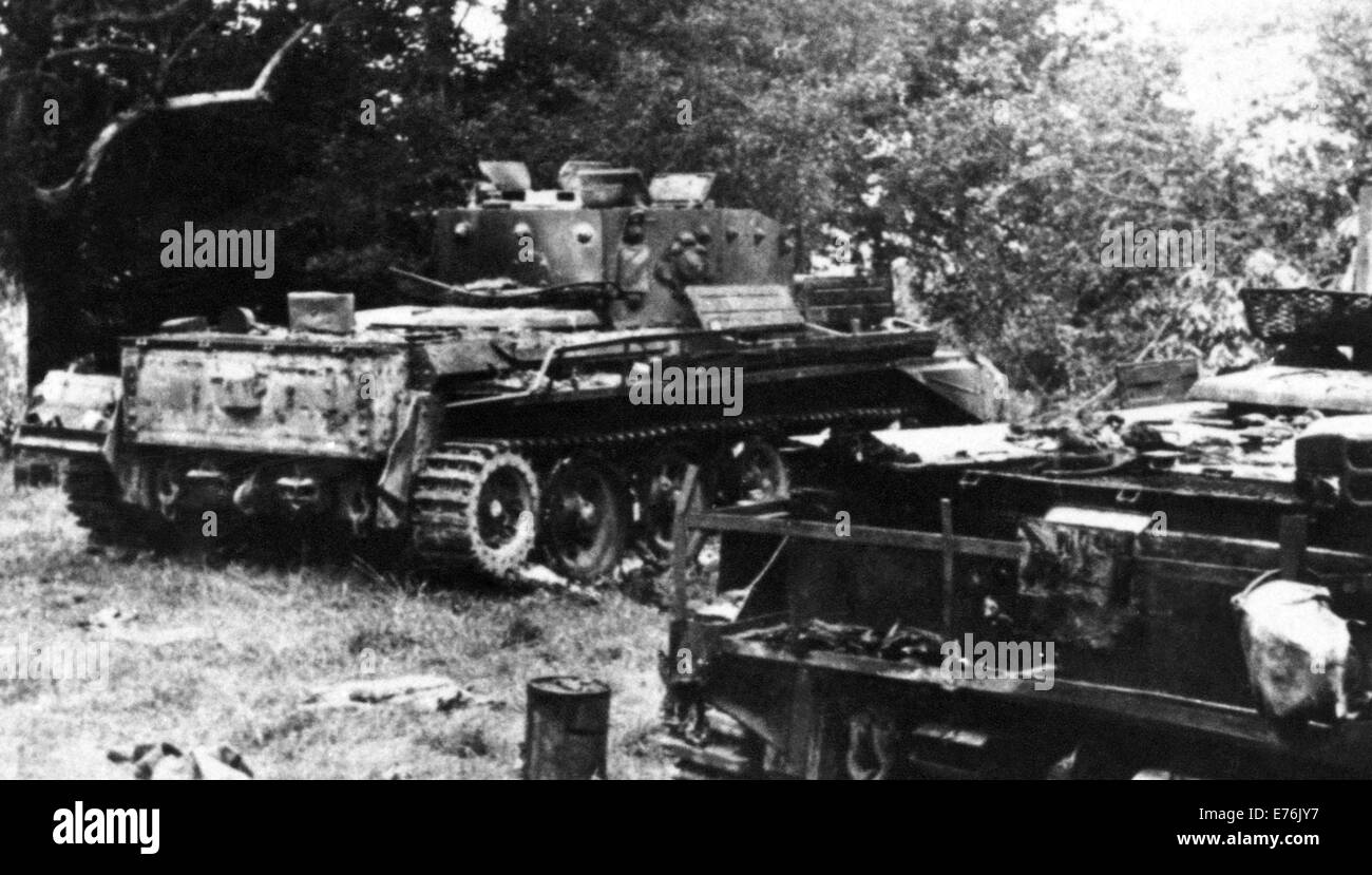 Dem zweiten Weltkrieg. Westfront. Normandie. Juni 1944. Anglo-amerikanische Panzer zerstört. Um Caen. Stockfoto