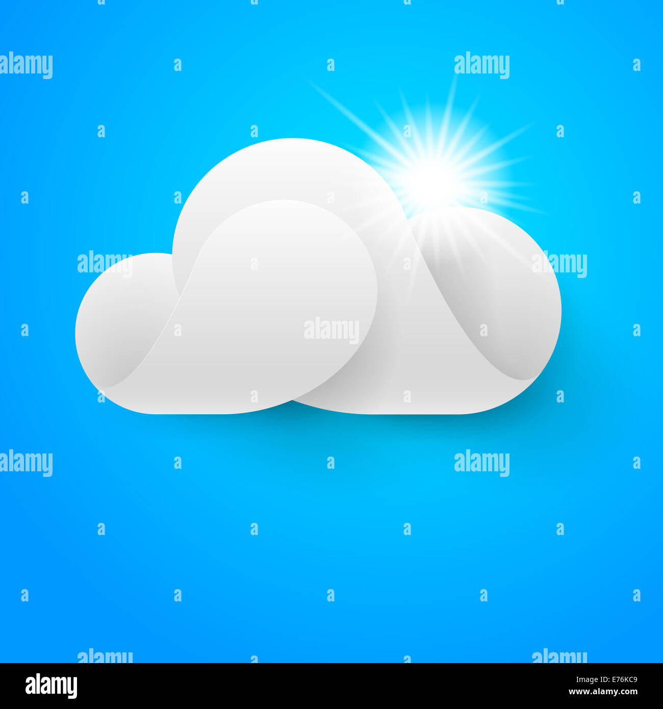 Eine weiße Wolke und Sonne am blauen Himmel. Stockfoto