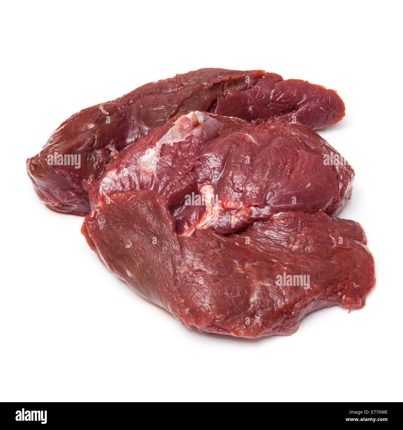 Ungekocht Känguru Fleisch Steaks isoliert auf einem weißen Studio-Hintergrund. Stockfoto