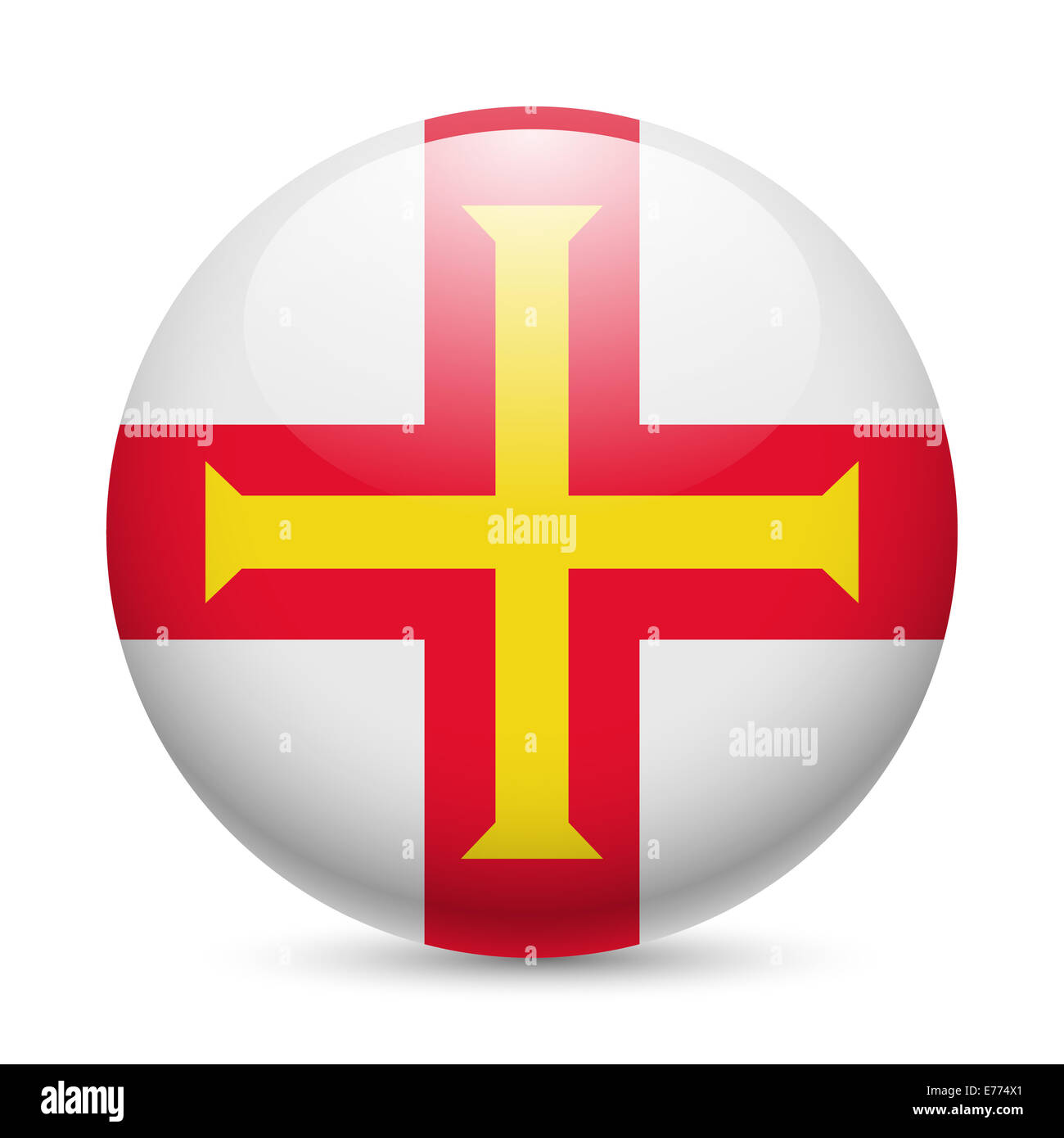 Flagge von Guernsey als runde glänzende Symbol. Schaltfläche mit Flaggendesign Stockfoto