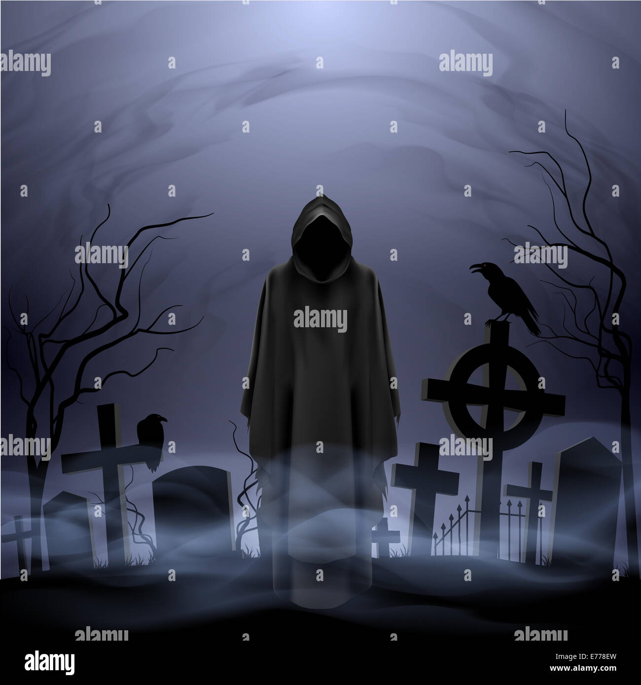 Gesichtslose Engel des Todes in losen insgesamt Gräber auf dem Friedhof. Stockfoto