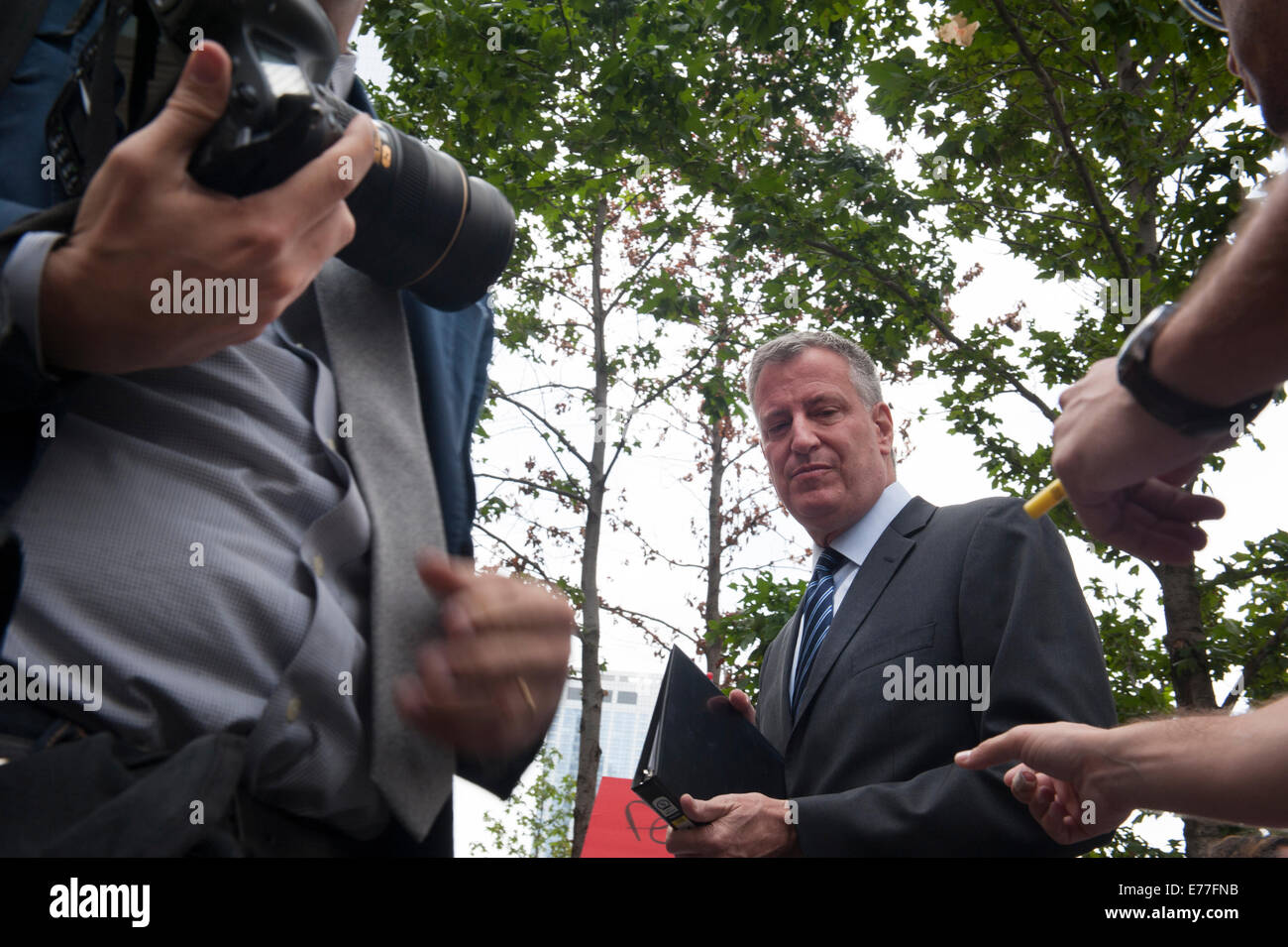 New Yorks Bürgermeister Bill de Blasio auf einer Pressekonferenz zugunsten der Erneuerung der Zadroga 9/11 Health and Compensation Act. Stockfoto