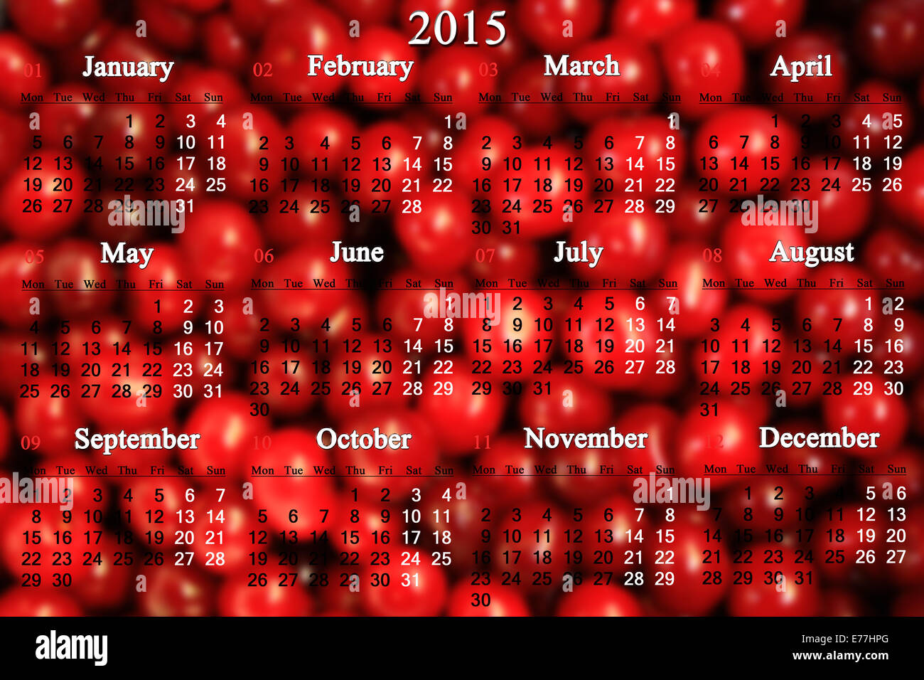 Bürokalender jahrelang 2014-2017 auf dem Hintergrund der Beeren von cherry Stockfoto