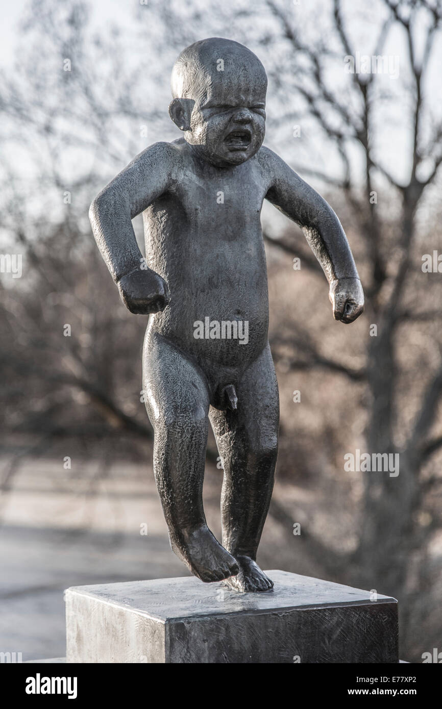 "Sinnataggen", Bronze-Skulptur eines hartnäckigen, böse jungen Vigeland Installation, Frogner Park, Oslo, Norwegen Stockfoto