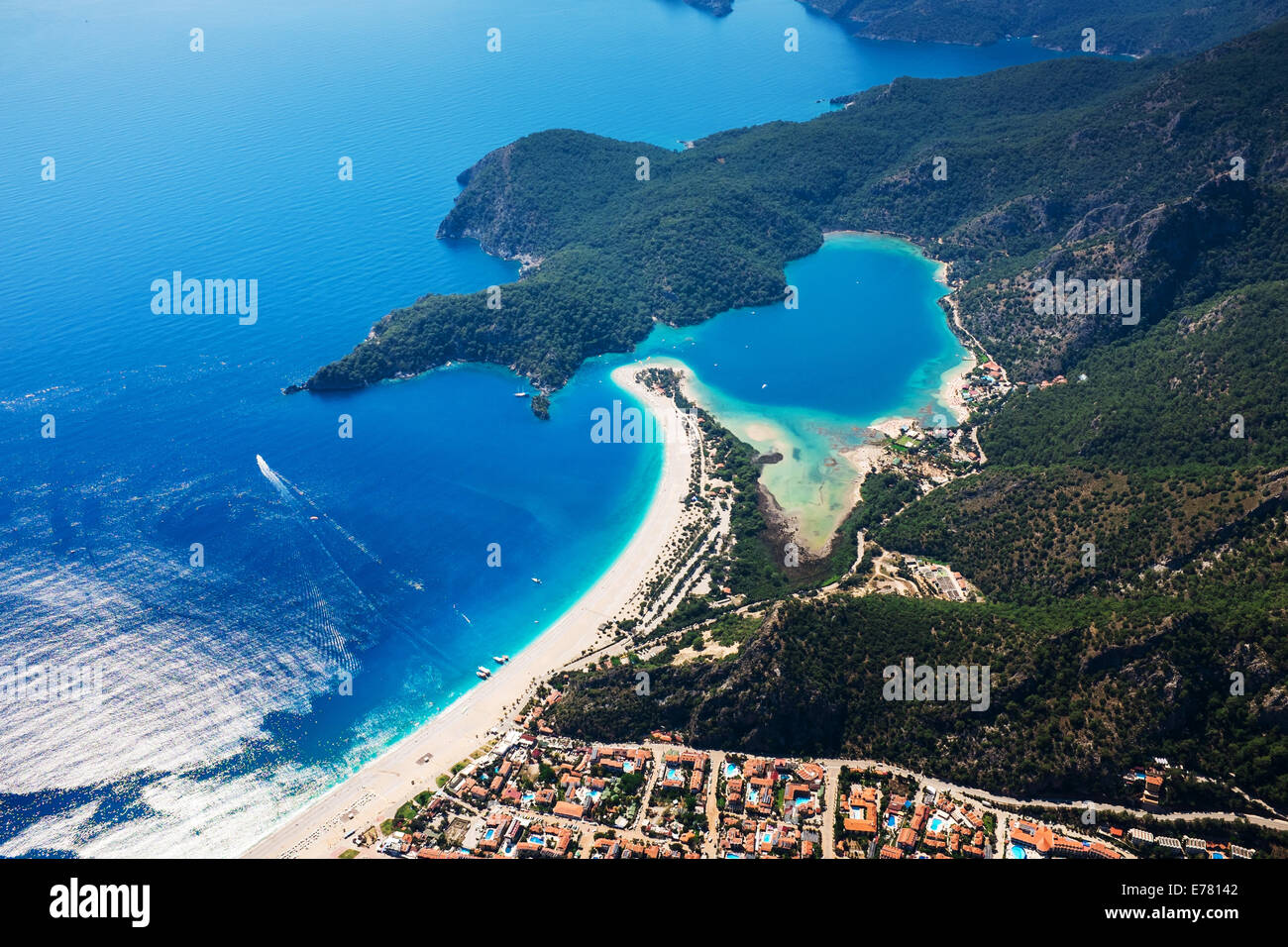 Oludeniz Lagune Antenne, Badeort, Fethiye Bezirk, Türkei Stockfoto