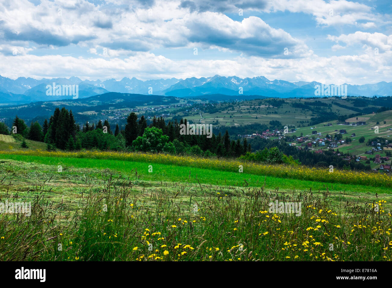 Tatra-Gebirge Panorama gesehen aus Podhale, Polen Stockfoto