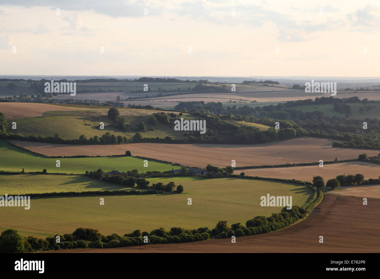 Ein Blick auf die Landschaft von Hampshire aus alten Winchester Hill in Hampshire, England Stockfoto