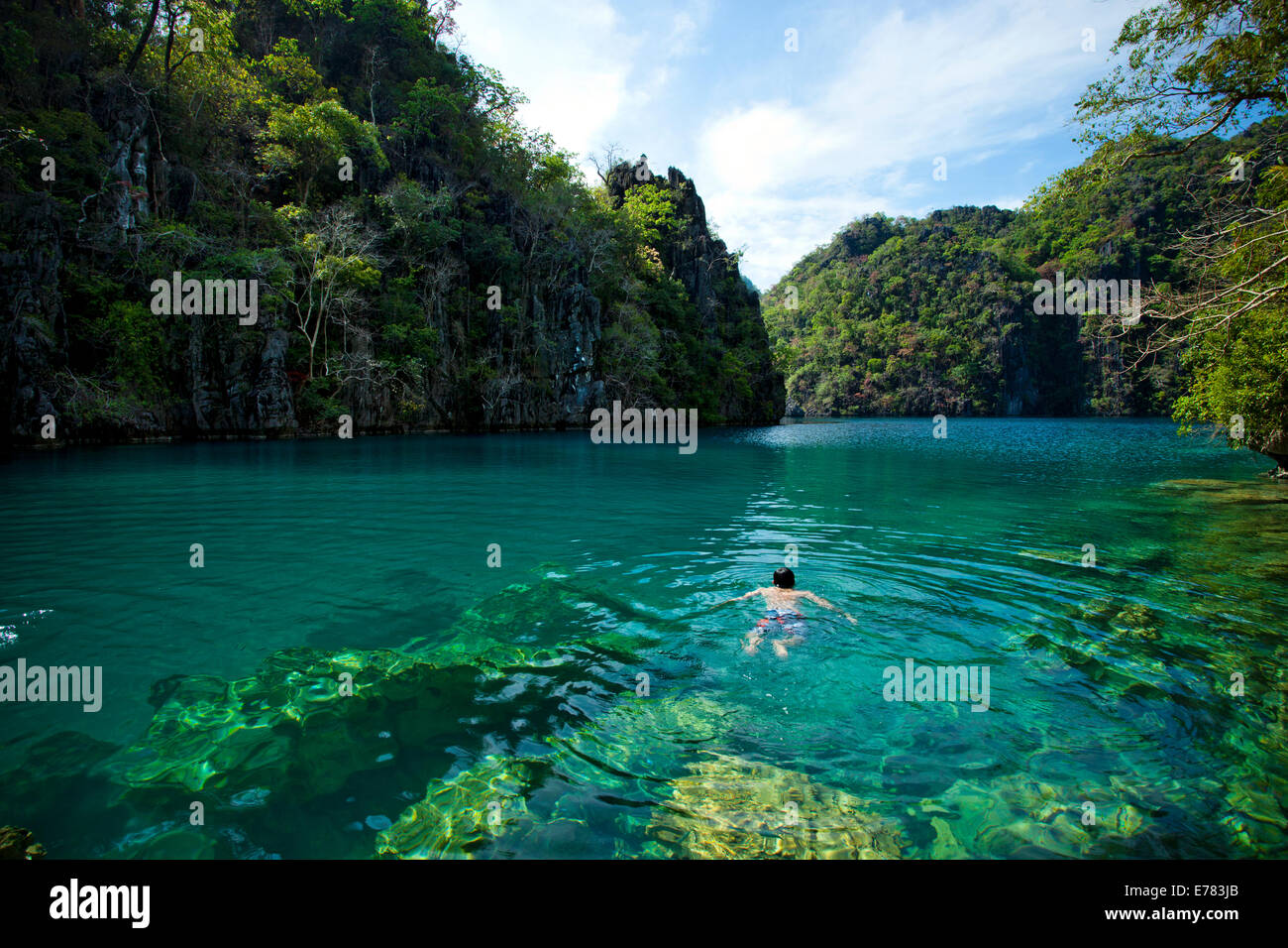 Kayangan See, eine bezaubernde, die alle waren inspiriert schwimmen. Coron Insel Palawan, Philippinen. Stockfoto