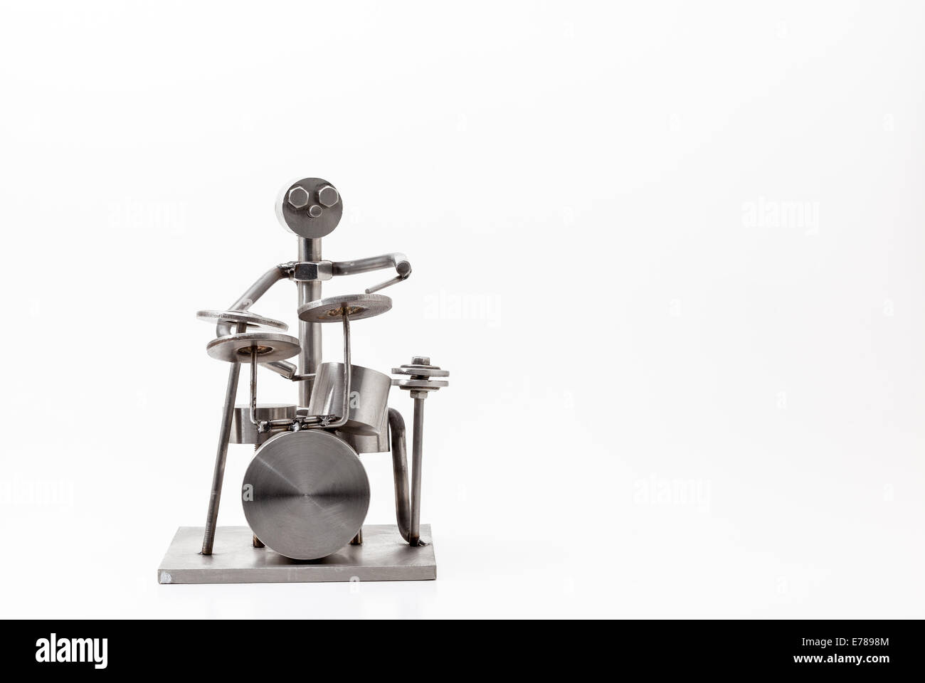 auf weiß, was Sie und Edelstahl-Schlagzeuger Stockfoto