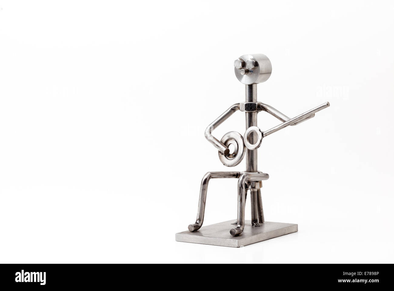 auf weiß, was Sie und Edelstahl Banjo Stockfoto