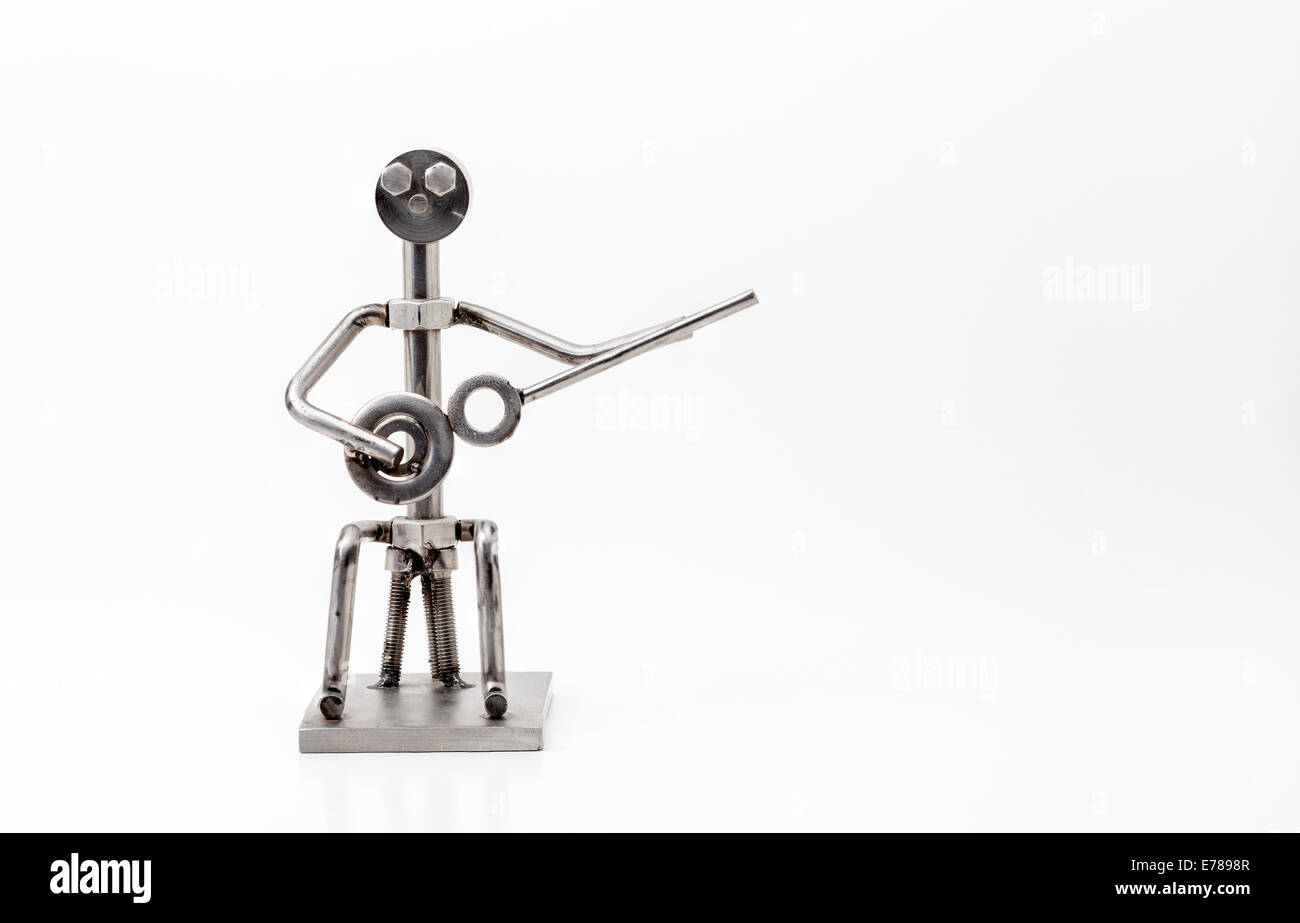 auf weiß, was Sie und Edelstahl Banjo Stockfoto