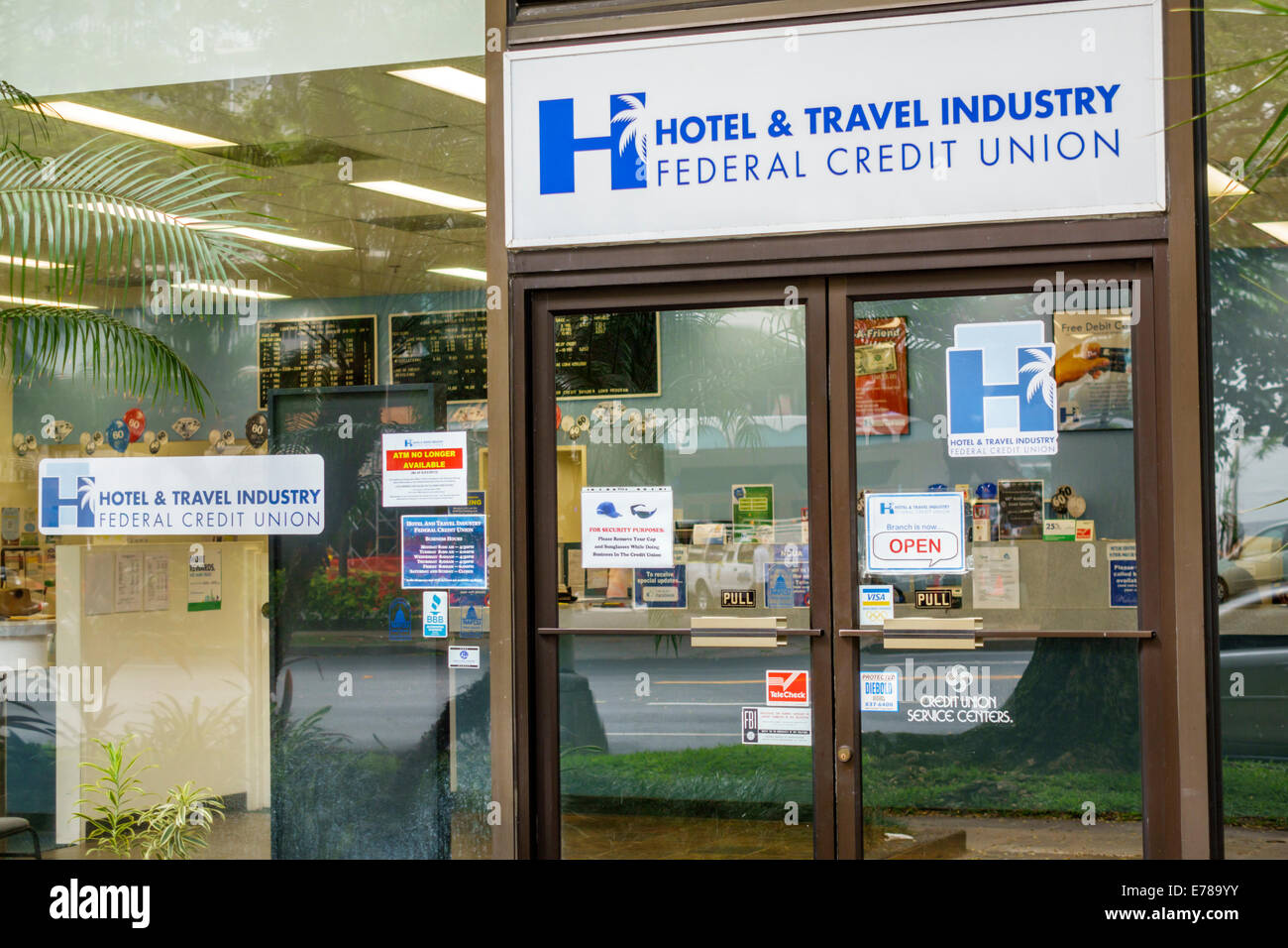 Hawaii, Hawaiian, Oahu, Honolulu, Hotel- und Reiseindustrie Federal Credit Union, Money, Borrowing, Front, Entrance, USA, USA, USA, USA, America Polyn Stockfoto