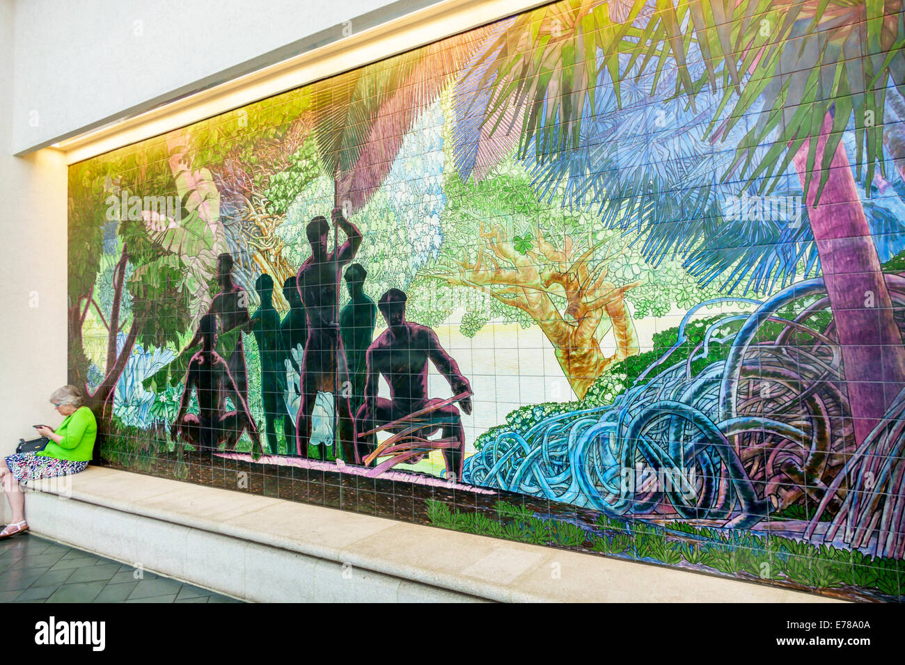 Hawaii, Hawaiian, Oahu, Honolulu, Kongresszentrum, Zentrum, innen, Wandgemälde, Kunst, USA, USA, USA, Amerika Polynesien, HI140327052 Stockfoto