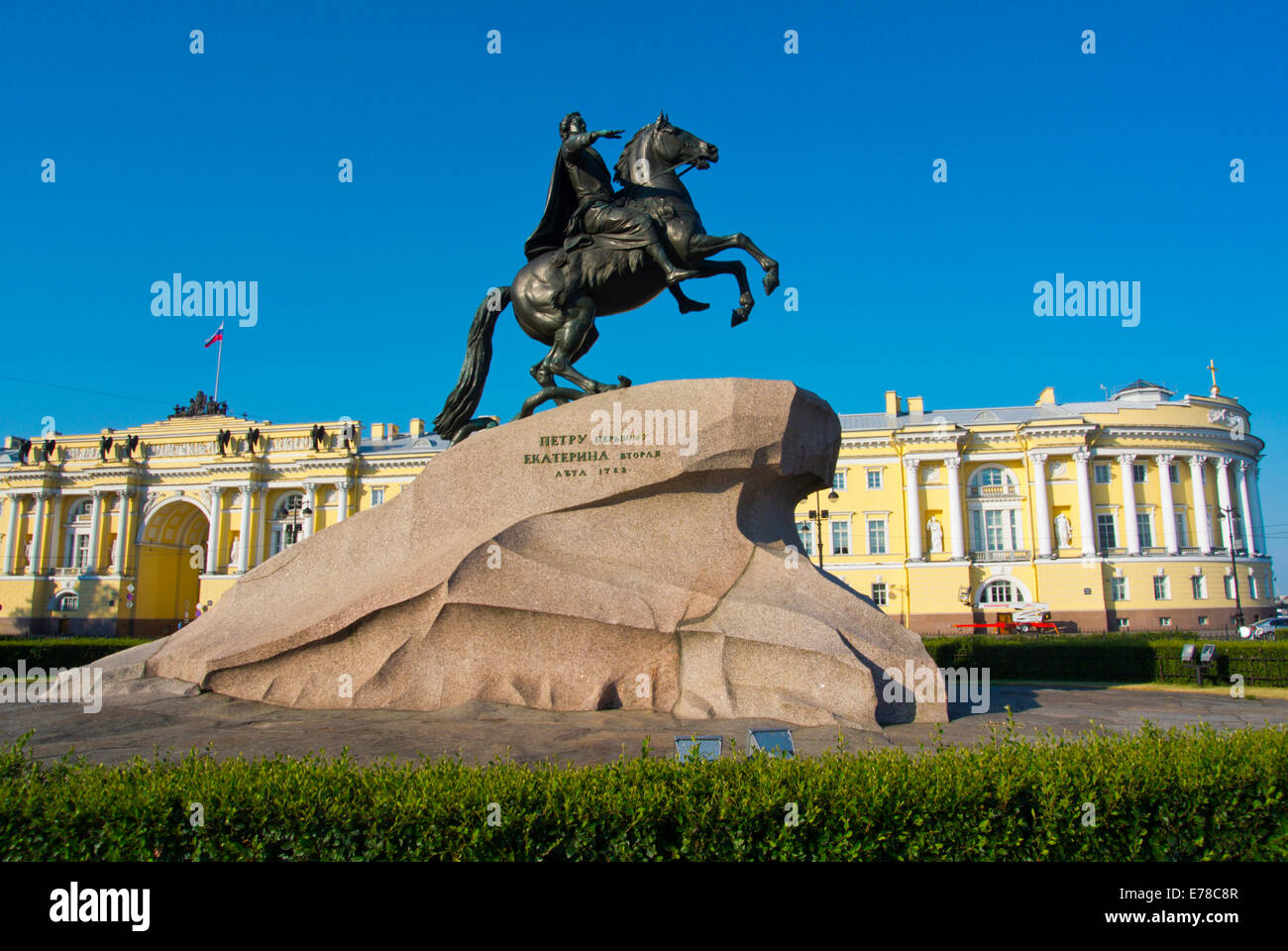Bronze Horseman, Statue, berühmt geworden durch Puschkin, Senatsplatz, Sankt Petersburg, Russland, Mitteleuropa Stockfoto