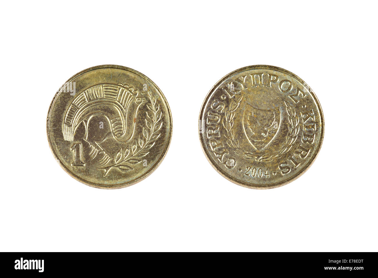 Alten schäbigen ein-Cent-Münze aus Zypern. Alter Artikel gestrichen Sie  1/100 der Zypern-Pfund. Beidseitig isoliert auf weißem Hintergrund  Stockfotografie - Alamy