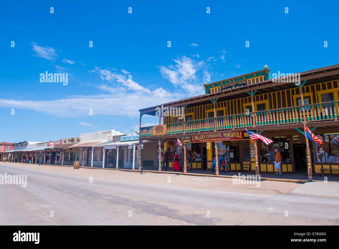Ein Restored Gebäude säumen die Hauptstraße von Tombstone, Arizona Stockfoto