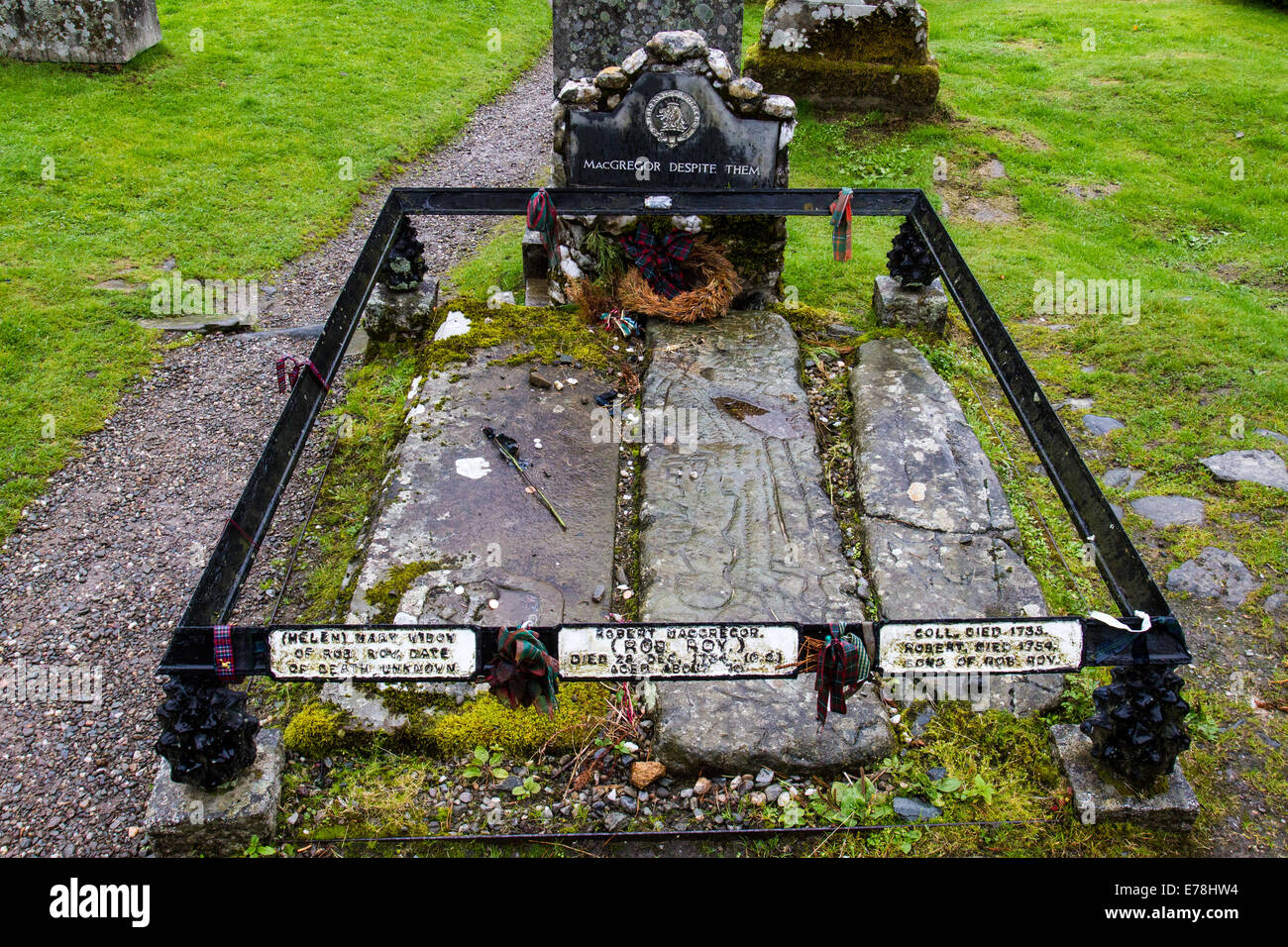 Rob Roys Grab in der Ortschaft Balquhidder oben Loch Voil im Loch Lomond und die Trossachs National Park Nr. Glasgow Schottland Stockfoto