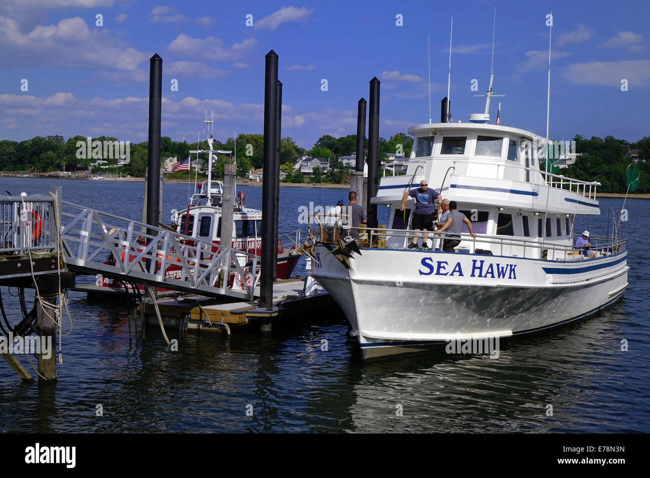 Die Sea Hawk, Ankern in Perth Amboy, New Jersey, ist ein Fischerdorf und Partyschiff Stockfoto