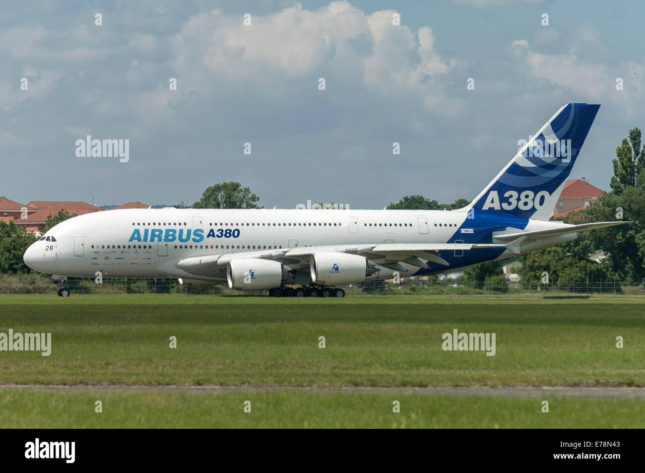 Airbus A380 Testflugzeug vorbereitet für den Start Stockfoto