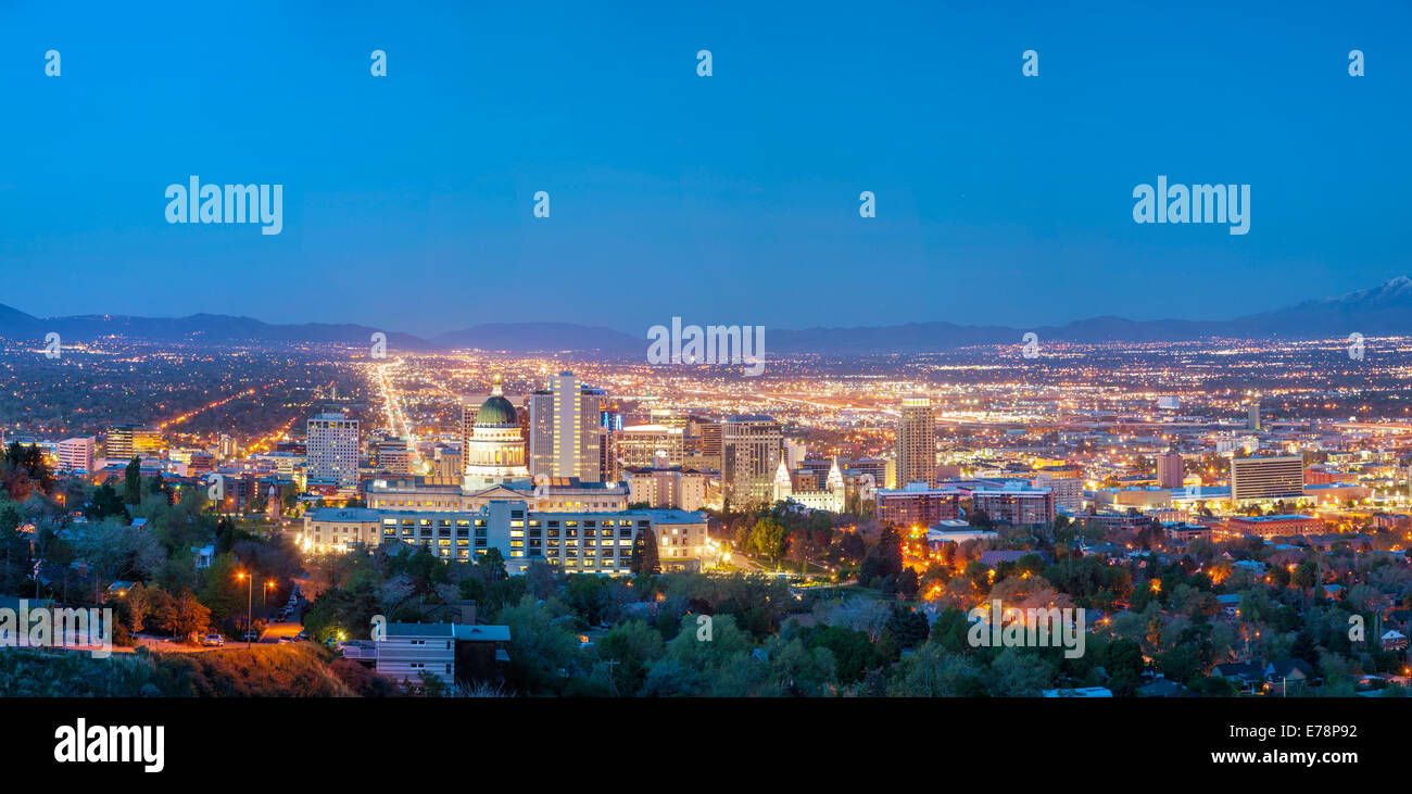 Salt Lake City Panorama Übersicht in der Nacht Stockfoto
