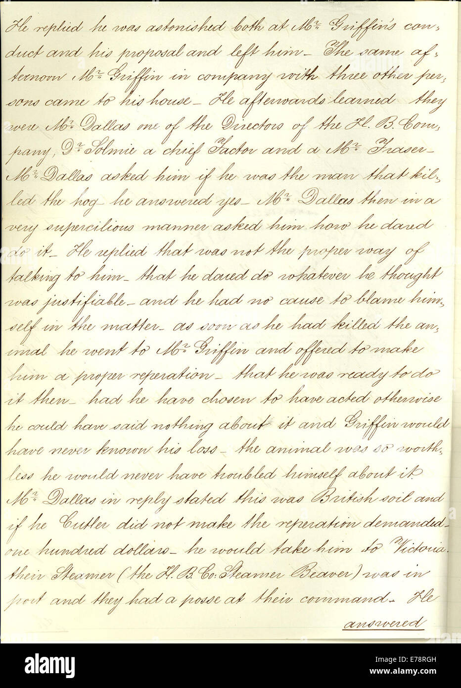 Diese eidesstattliche Erklärung, eingereicht von Lyman A. Cutlar, betrifft einen Vorfall, bei dem ein Schwein erschossen wurde. Das Dokument, das im US-Nationalarchiv archiviert ist, enthält Details zu dem Ereignis und den damit verbundenen Gerichtsverfahren. Die eidesstattliche Erklärung ist ein Beispiel für historische Dokumentation aus dem frühen 20. Jahrhundert in den Vereinigten Staaten. Stockfoto