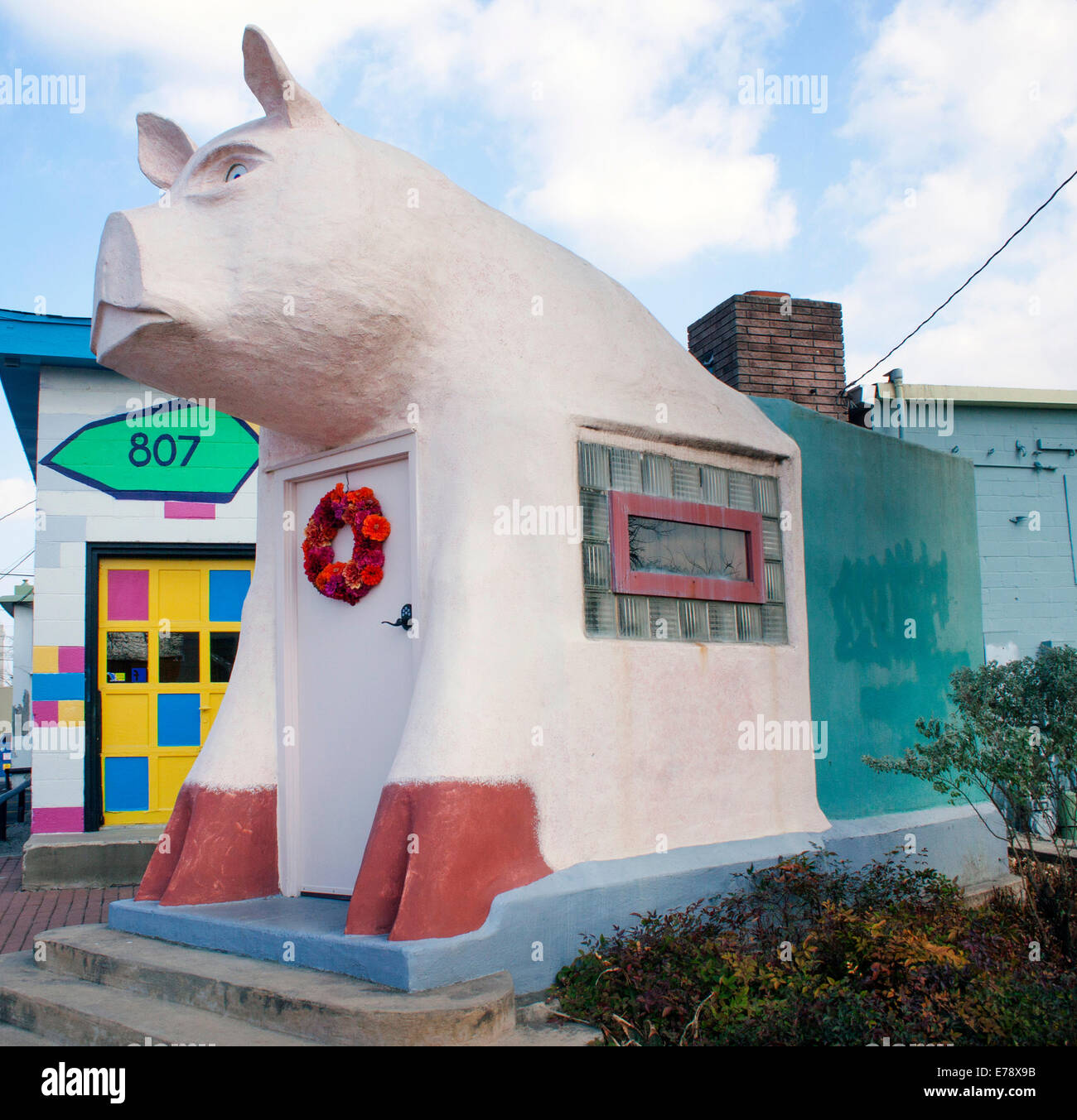 Schwein geformt Hotdog-Stand in San Antonio, Texas Stockfoto