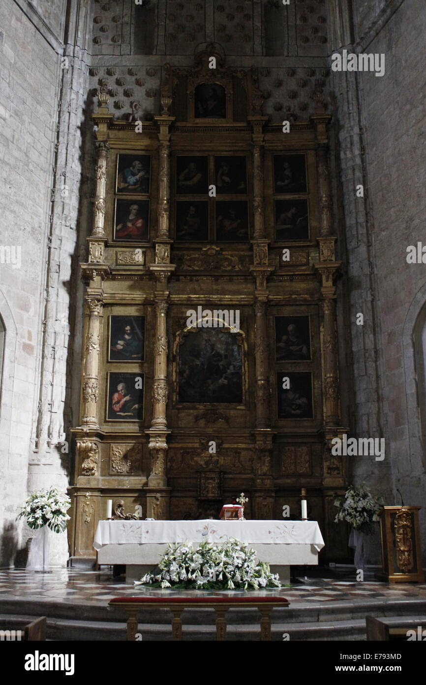 Arkaden im Inneren der Kirche, Dach der Basilika San Isidoro, Straße nach St. Jacques de Compostella, City Center von Leon, Spanien Stockfoto