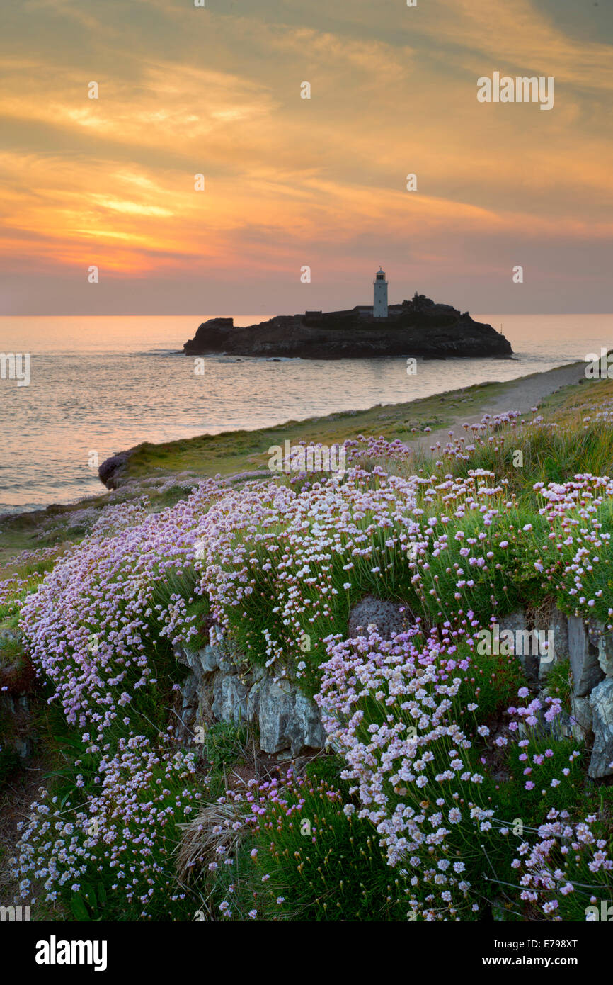 Godrevy; Sonnenuntergang; Cornwall; UK Stockfoto