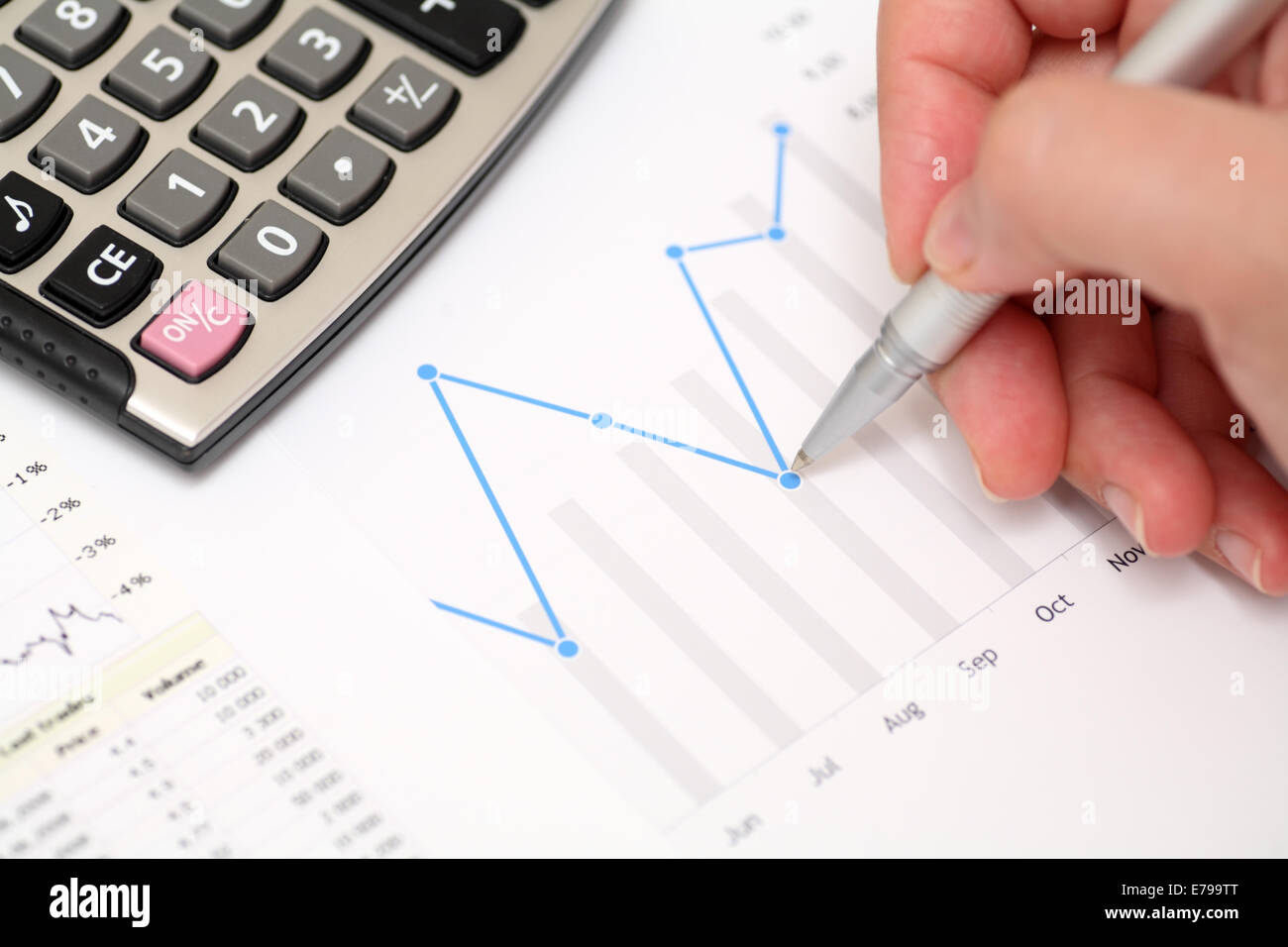 Analyse von Jahresabschlüssen. Business-Grafik. Close-up. Stockfoto