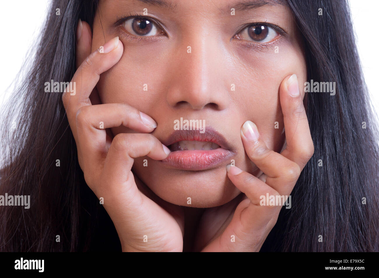 Porträt eines gestressten jungen Frauen Stockfoto