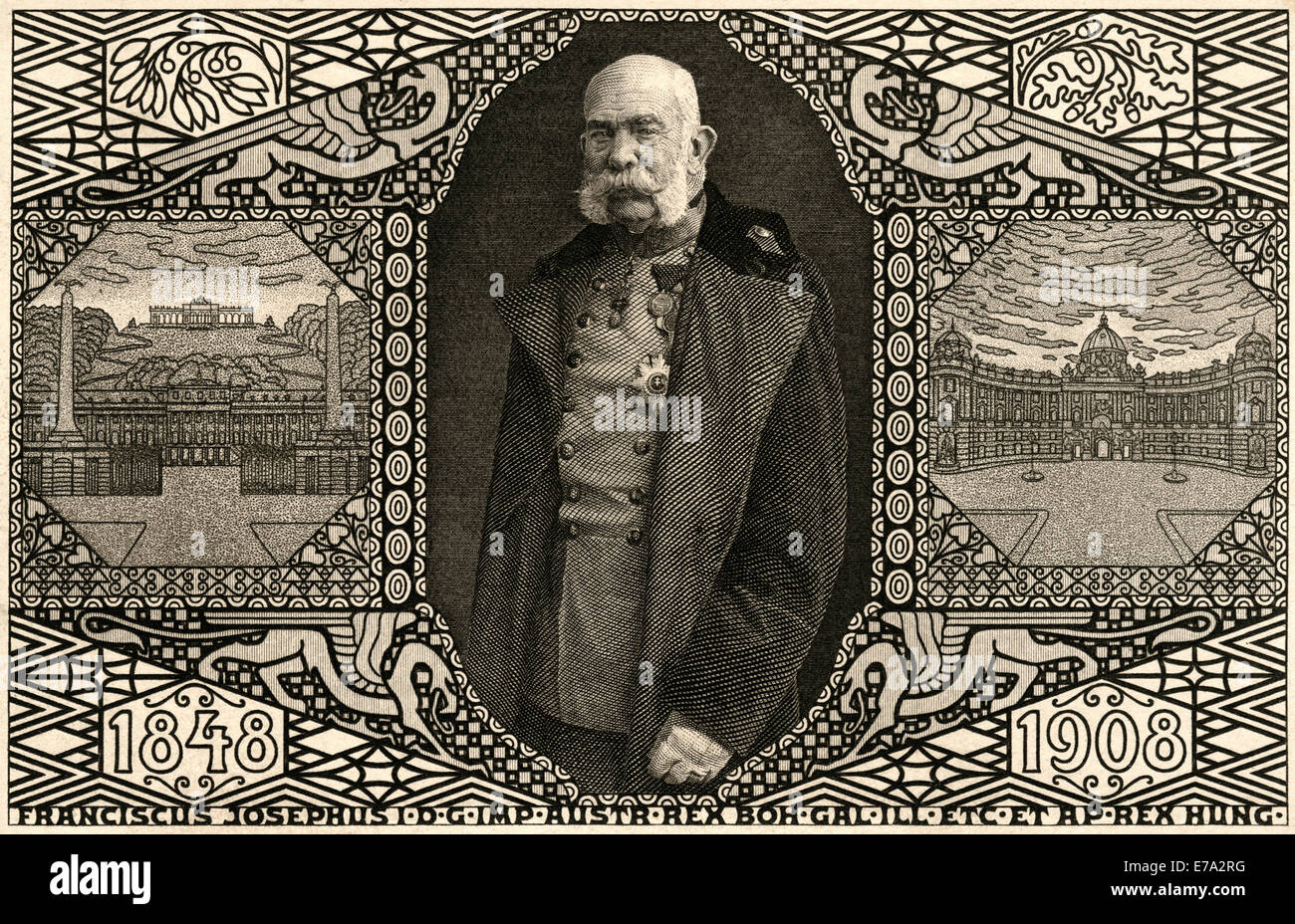 Franz Joseph I (1830 –1916), Apostolischer König von Ungarn von 1848 bis 1916, 60. Jahrestag der Krönung, Postkarte Stockfoto
