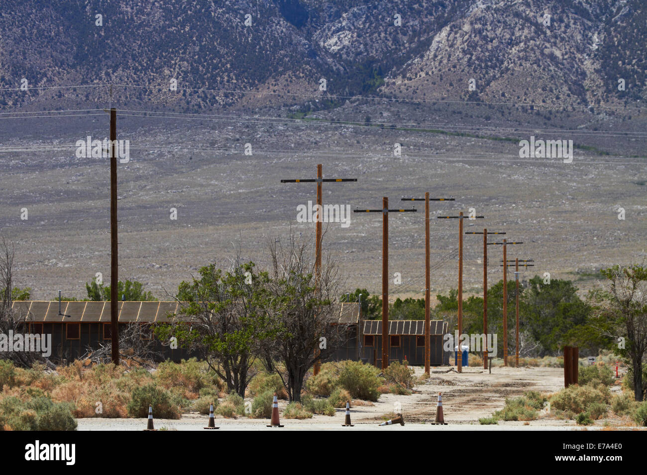 Manzanar war Relocation Center (WWII Gefangenenlager) und Sierra Nevada, in der Nähe von Lone Pine, Owens Valley, Kalifornien, USA Stockfoto