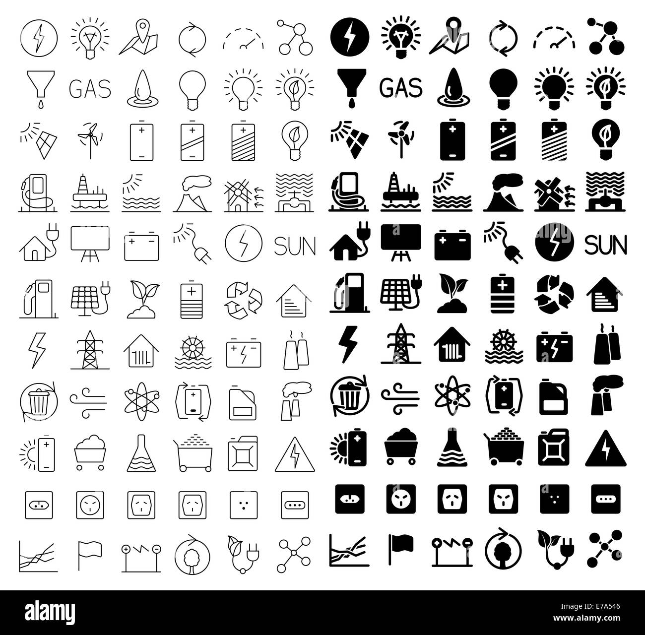 Energie- und Ressourceneffizienz-Icon-set Stockfoto