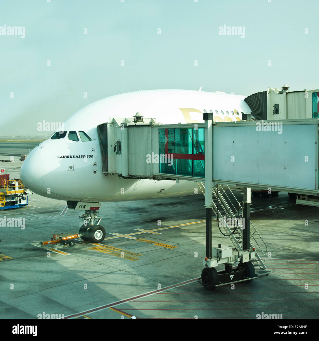 Emirates A380-800 Airbus in Dubai Flughafen Stockfoto