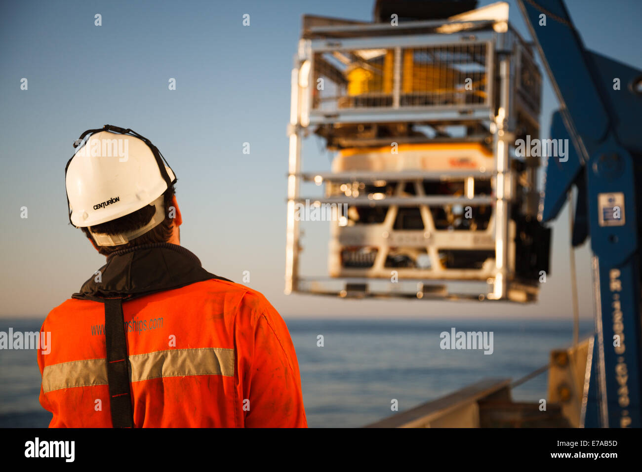 Ein aus der Ferne betrieben Fahrzeug (ROV) Offshore-Arbeiten Stockfoto