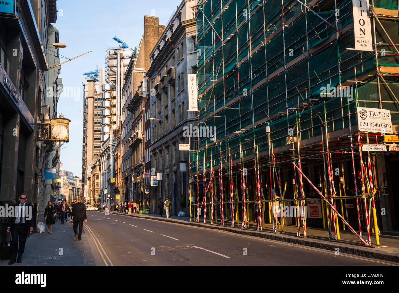 Bauarbeiten in Cornhill Straße, Quadratmeile, City of London, UK Stockfoto