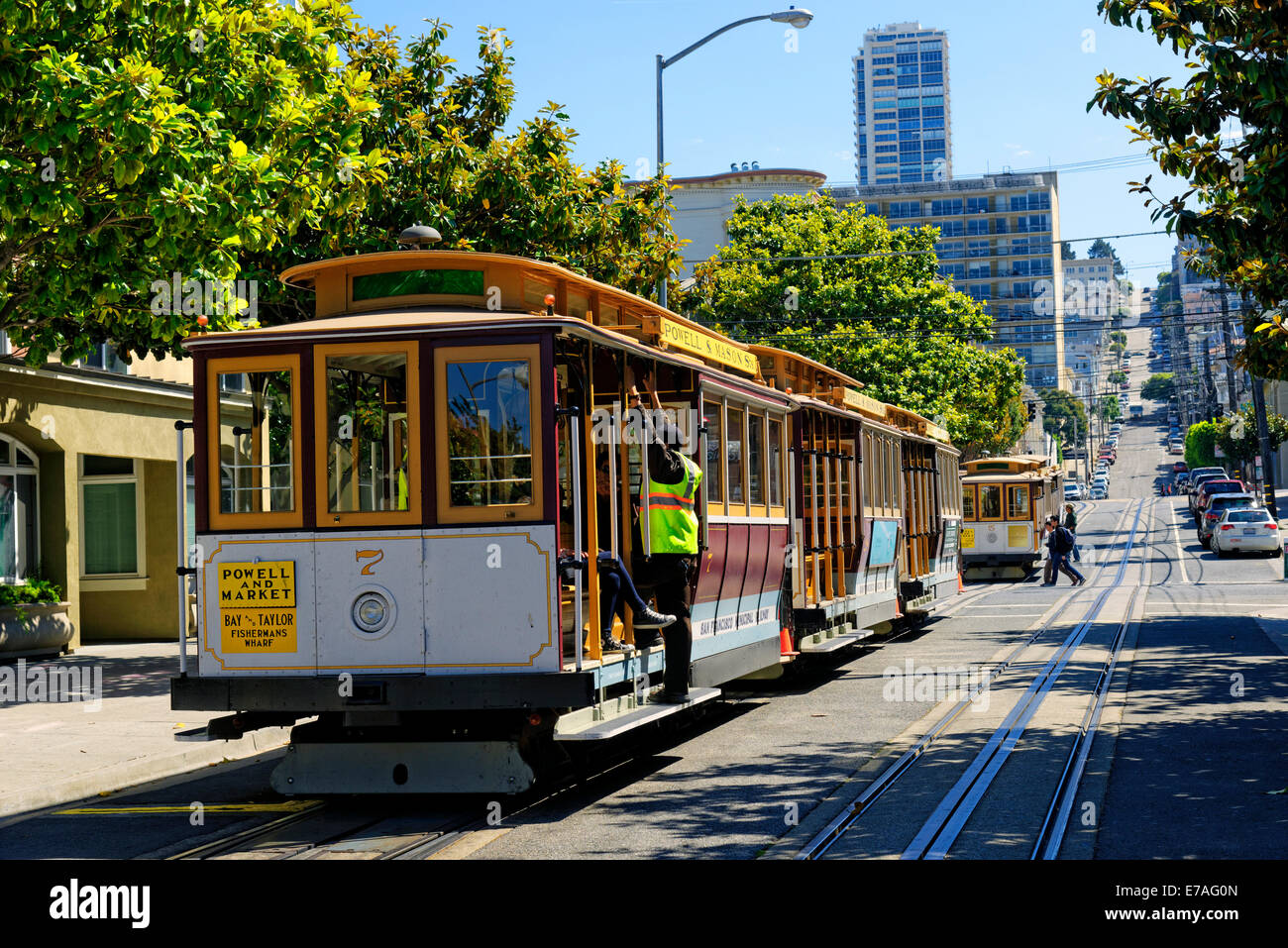 Die historische Cable Car auf Hyde Street, San Francisco, Kalifornien, USA Stockfoto