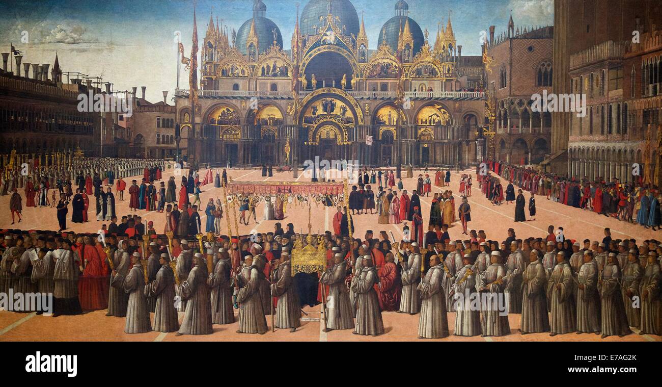 Prozession in Piazza San Marco, von Gentile Bellini, 1496, Galleria dell'Accademia, Venedig, Italien, Europa Stockfoto
