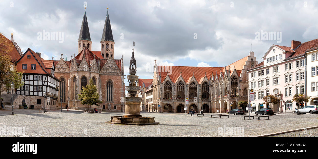 Altstadt Markt Platz, Historisches Rathaus, Kirche St. Martini, Brunswick, Niedersachsen, Deutschland, Europa, Stockfoto