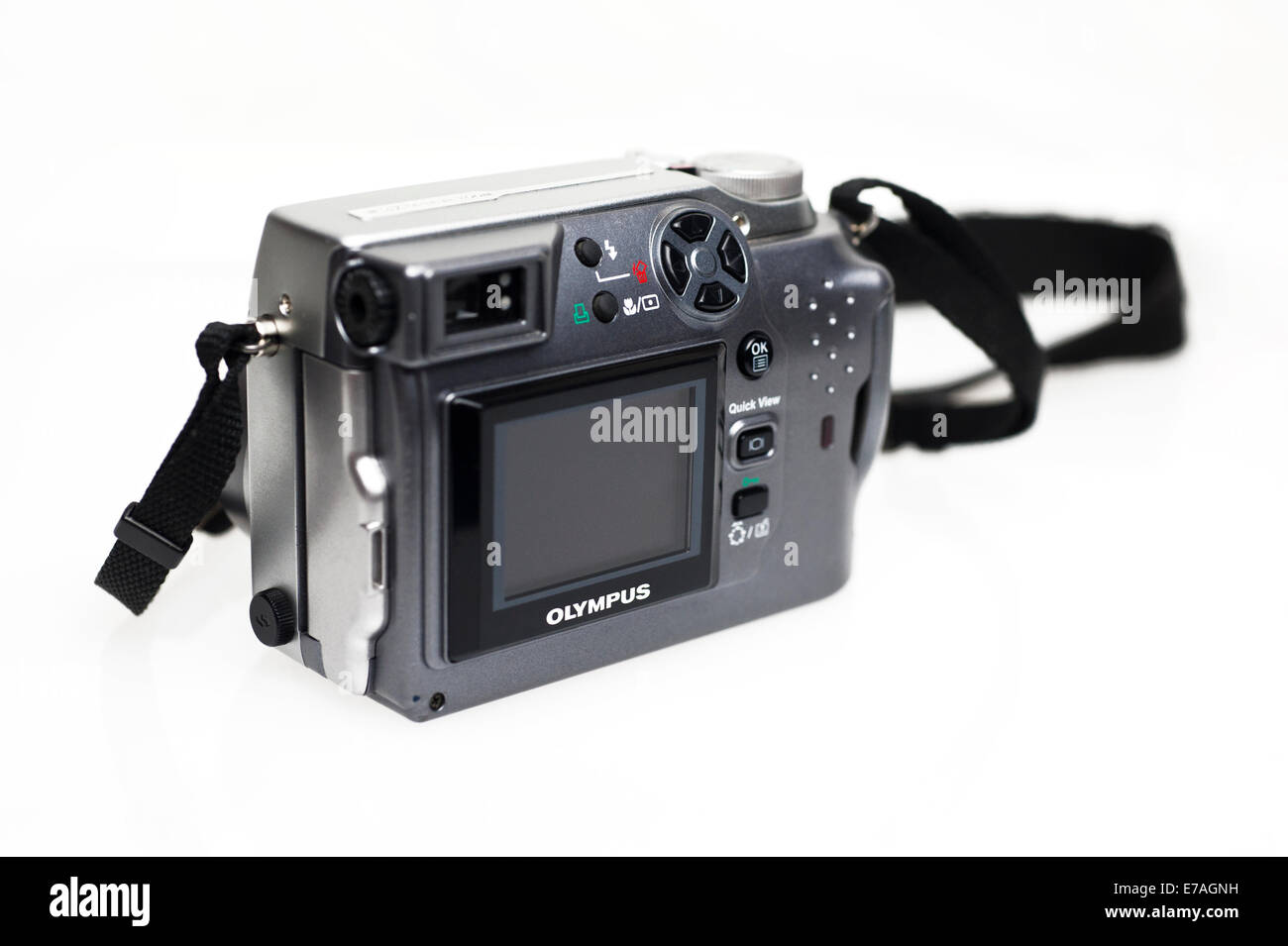 Digitalkamera Olympus Camedia C-4000 Zoom 4.0 Megapixel-Point- and -Shoot Kamera auf weißem Hintergrund Stockfoto