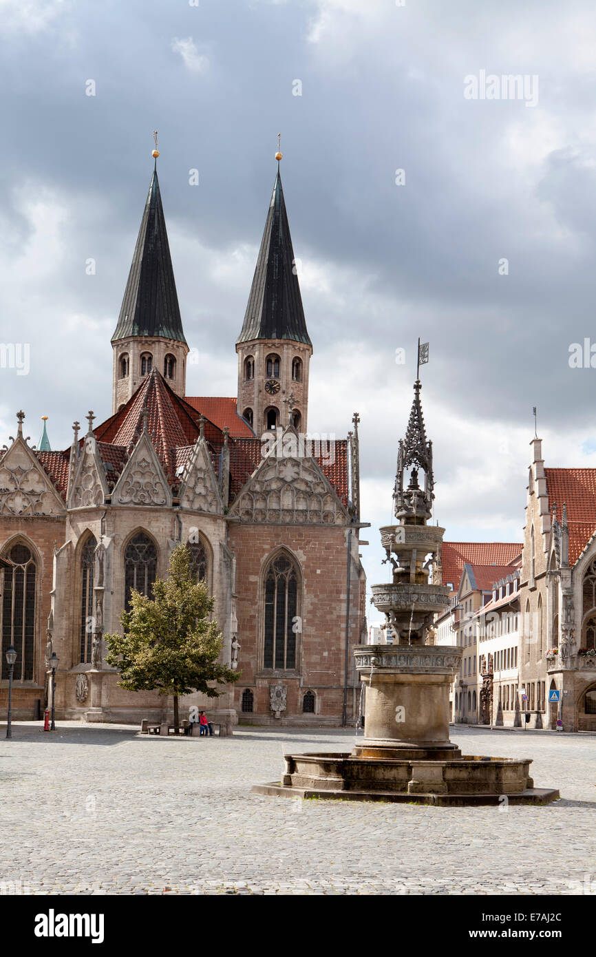 Alten Marktplatz, die Marienkirche oder Marienbrunnen Brunnen, Kirche von St. Martini, Brunswick, Niedersachsen, Deutschland, Europa Stockfoto