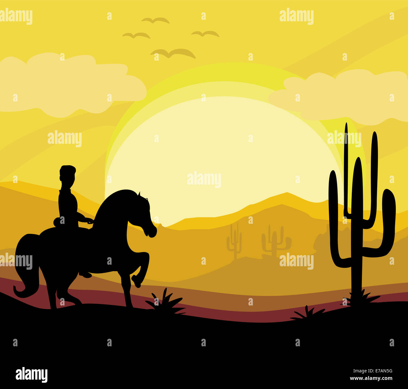 Silhouette eines Mannes reiten während des Sonnenuntergangs Stockfoto