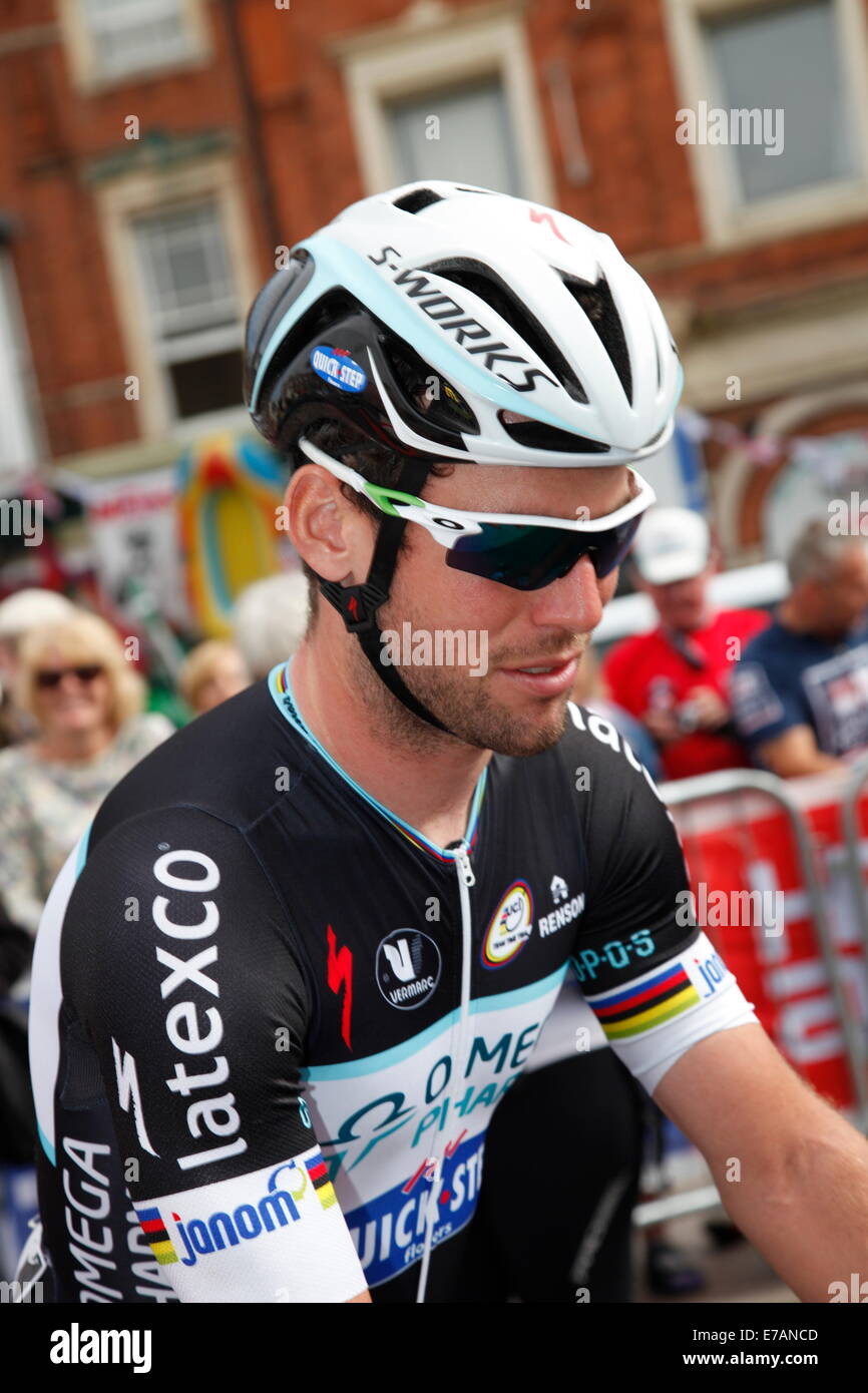 Exmouth, Devon, UK. 11. September, 2014. Mark Cavendish am Anfang bei Exmouth Exeter Etappe der Tour of Britain Credit: Anthony Collins/Alamy Live News Stockfoto