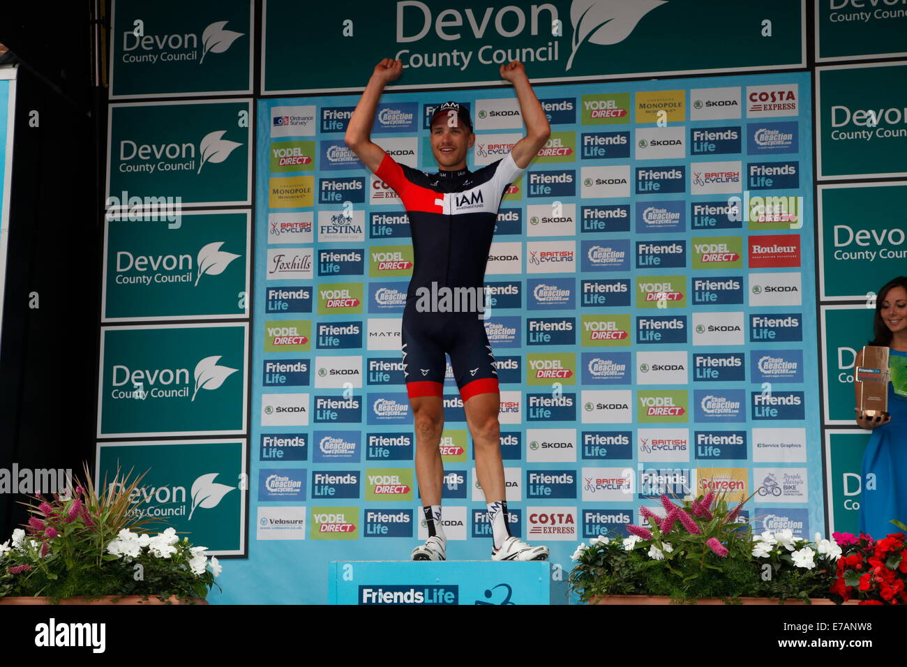 Exeter, UK. 11. September, 2014. Abschluss der Stufe 5 Exmouth Exeter Etappe der Tour of Britain Matthias Brandle gewinnt. Bildnachweis: Anthony Collins/Alamy Live-Nachrichten Stockfoto