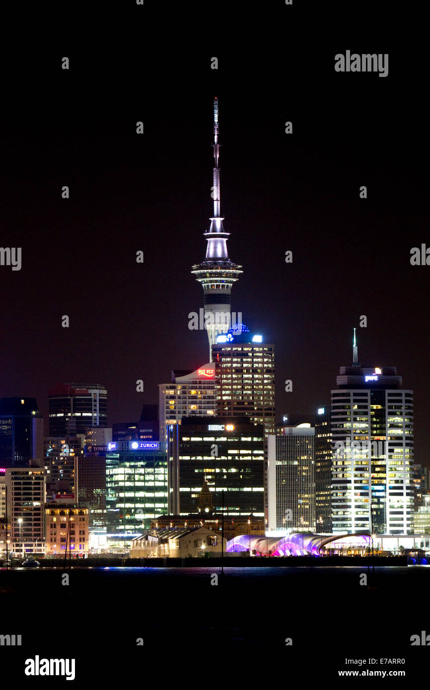 Die Nacht Stadtbild von Auckland, Nordinsel, Neuseeland. Stockfoto