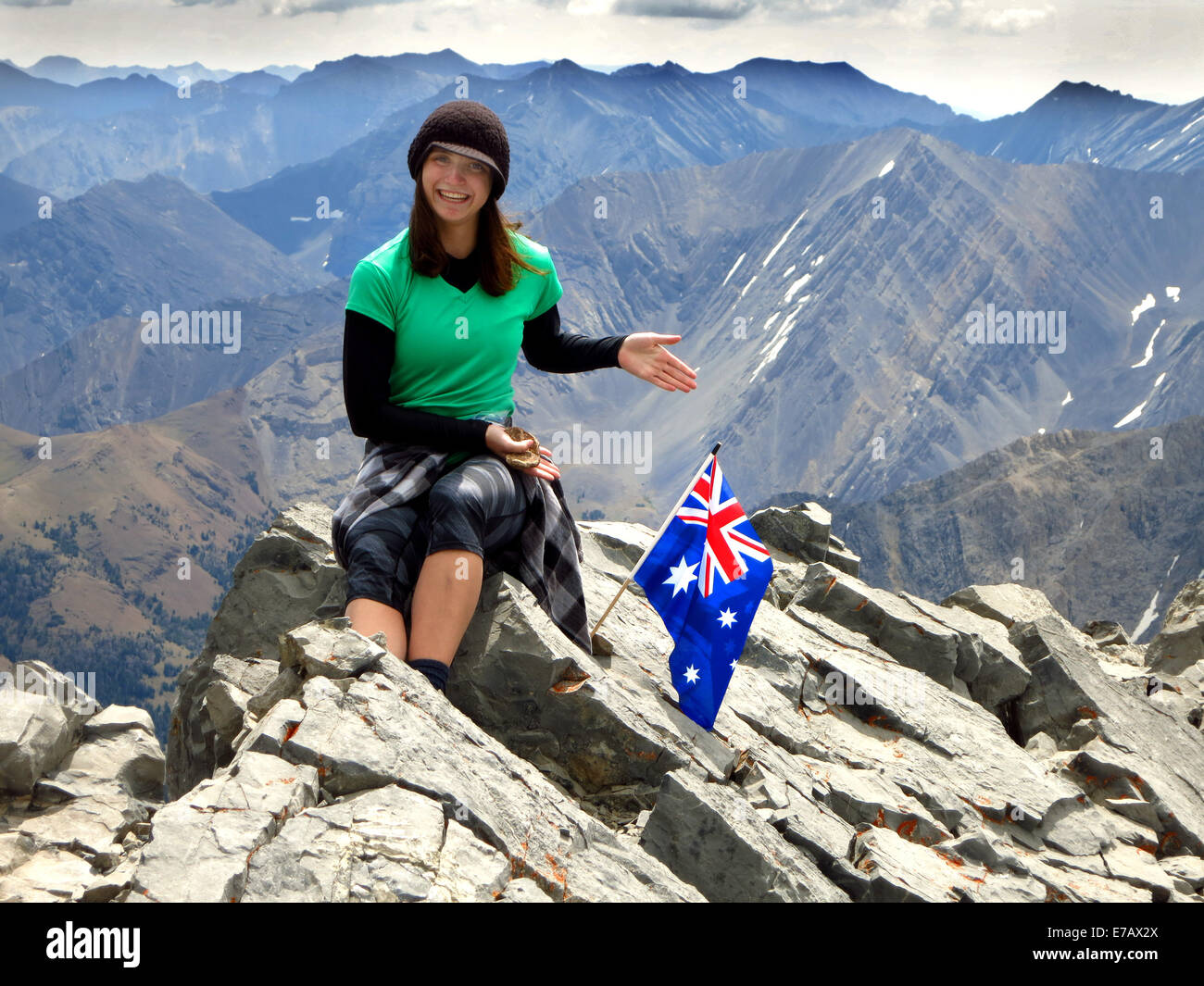 Mädchen Wanderer Gipfel Berggipfel im Triumph Australien Stockfoto