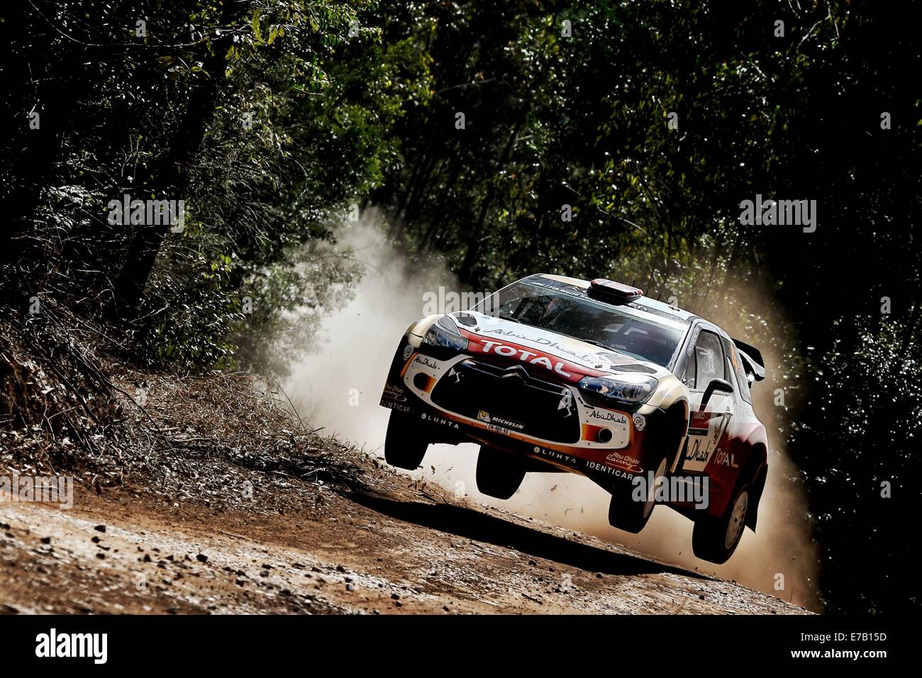 Hydes Creek, New-South.Wales, Australien. 11. September, 2014. WRC-Shakedown Abschnitt der WRC Rallye Australien. Mads Ostebrg (NOR) und Jonas Andersson (SWE) im Citroen DS3 WRC Kredit: Action Plus Sport/Alamy Live News Stockfoto