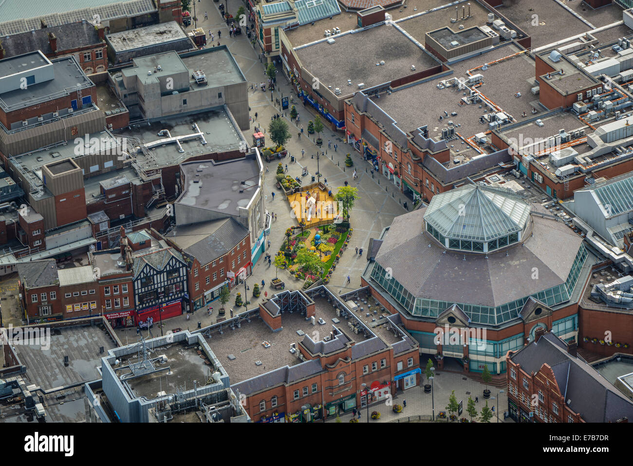 Eine Luftaufnahme von der Spindeln, ein Einkaufszentrum in Oldham, einer Stadt in größere Manchester, UK. Stockfoto